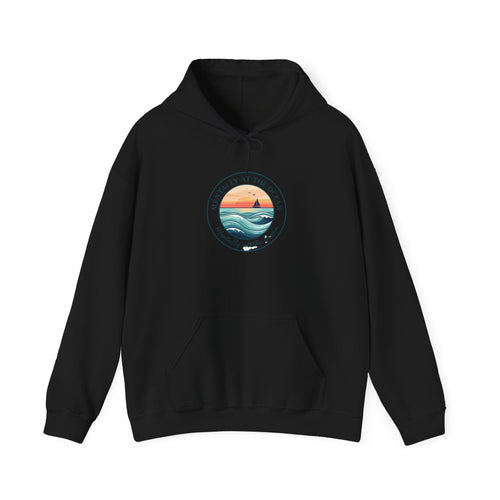 Coastal Sunset Emblem Hoodie | ocean aesthetic, beach vacation
