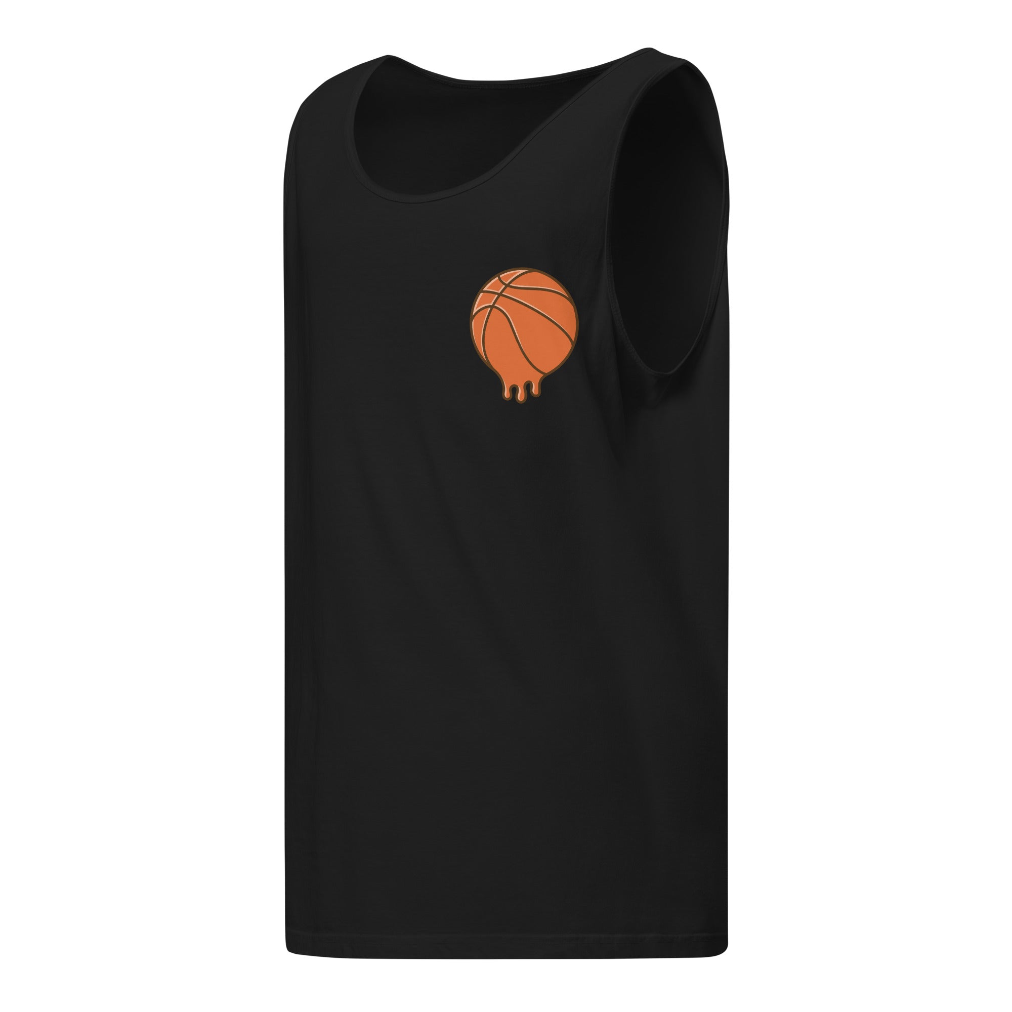 Unisex garment-dyed tank top featuring a basketball graphic on a black background.