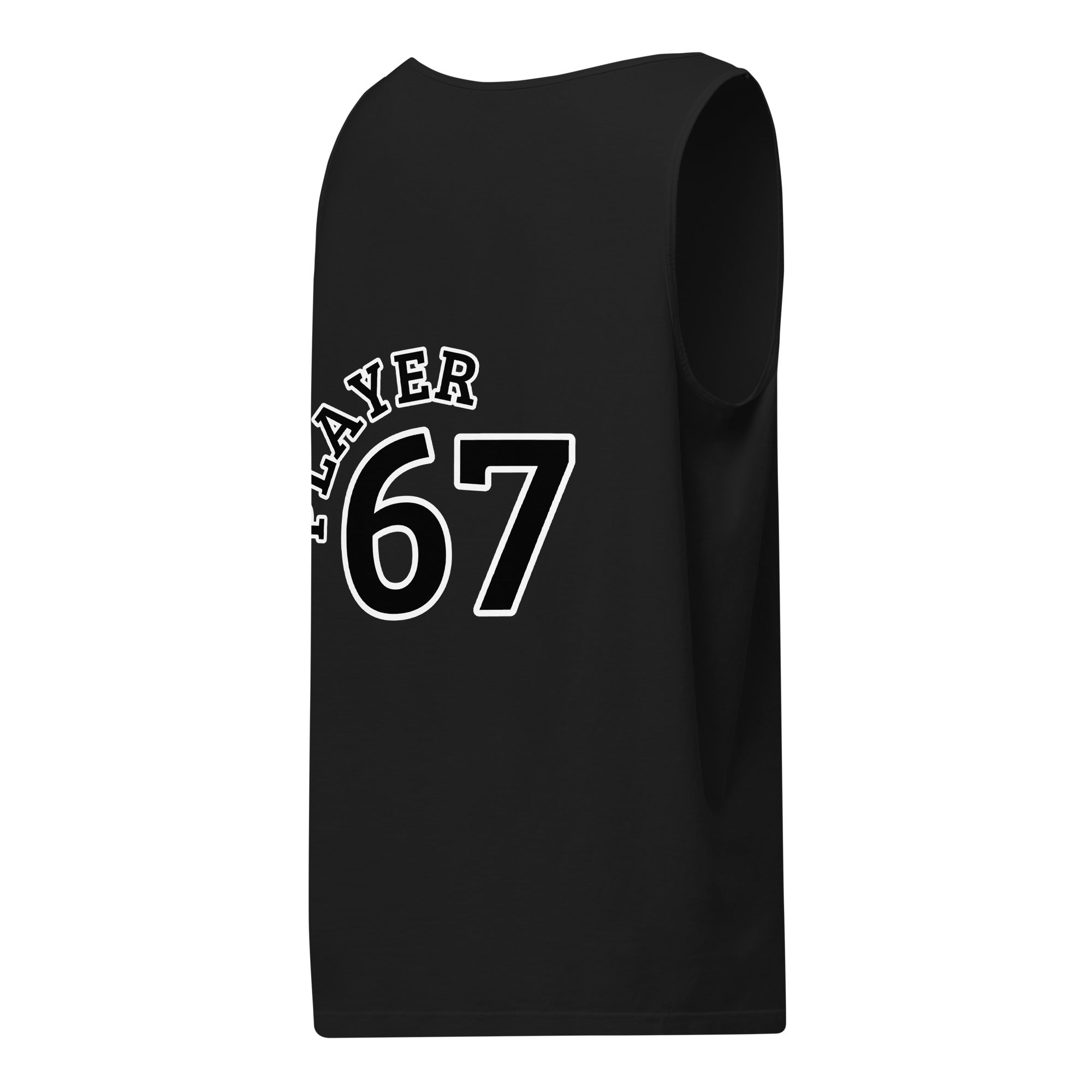 Unisex garment-dyed tank top featuring PLAYER 67 design on the back, perfect for casual wear and sports activities.